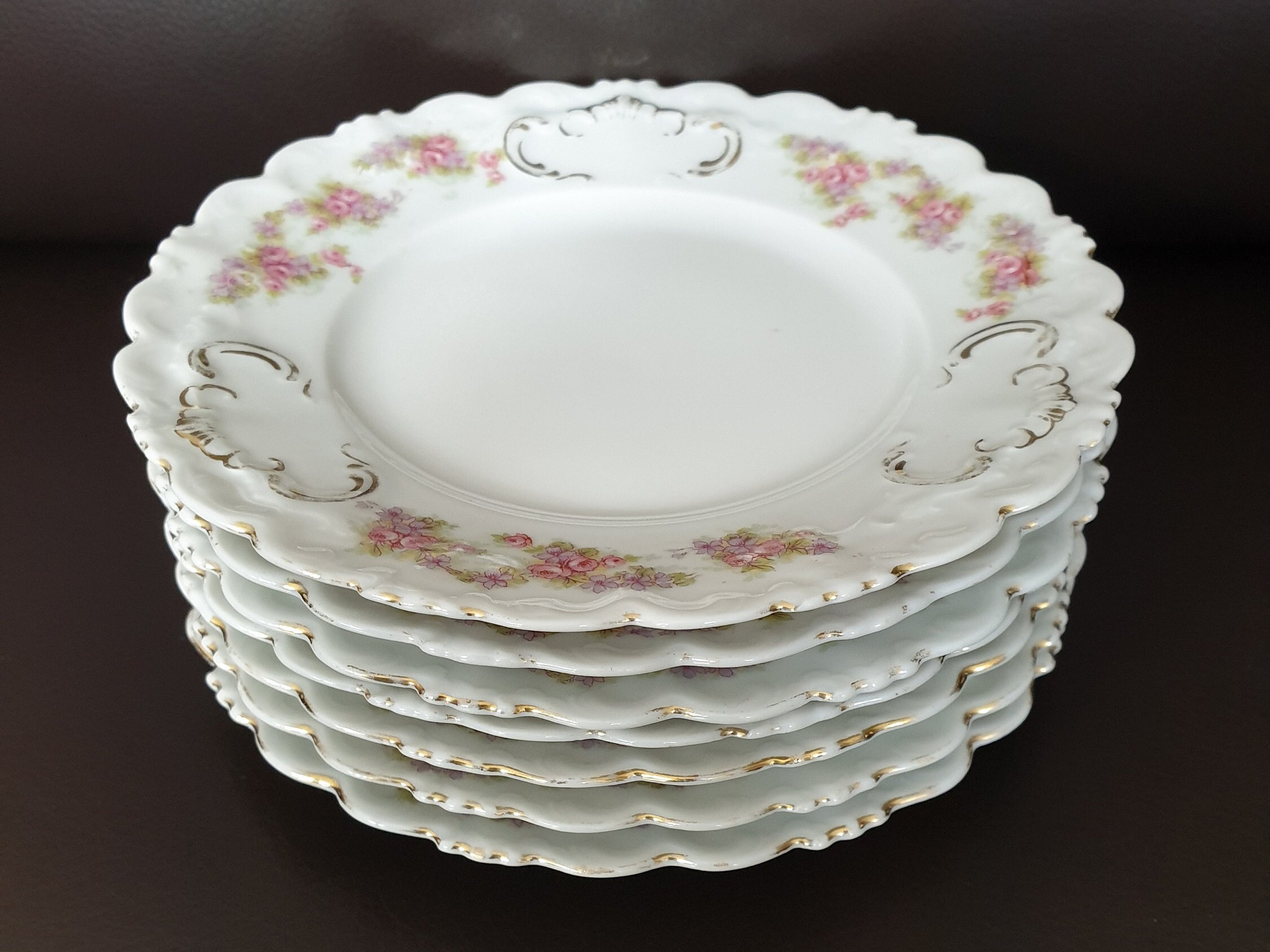 Antique porcelain cake plates 7x decorated with transfer of Etsy
