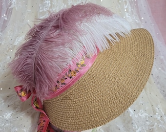 Regency Bonnet with feathers // straw Bonnet // Jane Austen hat