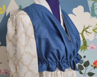 Reversible Regency Spencer: Goldene Kunstseide & Blaue Baumwolle, Bridgerton-Stil, Größe 36-40