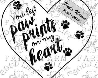 Pet Memorial SVG Template: Paw Prints on My Heart (Digital Download)