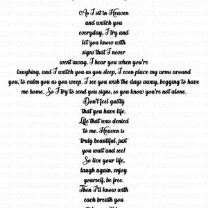 As I sit in Heaven... Croix SVG, jpeg, png, eps Fichier de coupe - téléchargement immédiat - poème - de mémoire d'amour