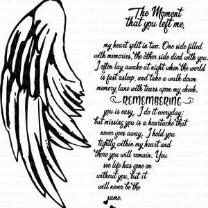 Le moment où vous m'avez laissé-poème-mémorial, SVG, png, jpeg, esp fichier de coupe, téléchargement immédiat, Cricut, Silhouette