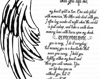 Il momento in cui mi hai lasciato - Poesia - Memoriale, SVG, png, jpeg, esp File di taglio, download istantaneo, Cricut, Silhouette