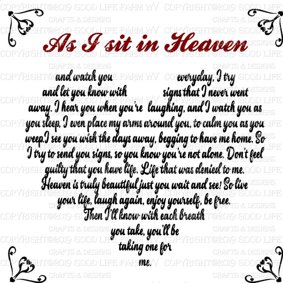 As I Sit In Heaven Heart Svg Jpeg Png Eps Cutting File Etsy