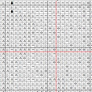May include: Black and white cross stitch pattern chart with symbols for a design featuring a variety of shapes, including diamonds, squares, and circles.