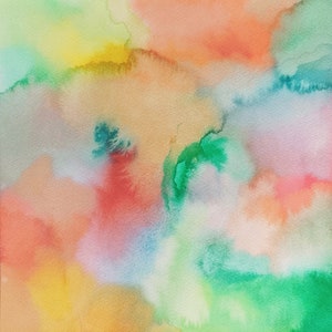Abstract Aquarel schilderij roze regenboog originele kunst 11 &quot;x 11&quot; door NikaD expressionisme kunstwerk hedendaagse kleine schilderij vierkante kunst