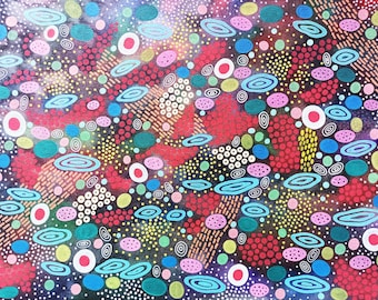 Pintura original de puntillismo, obra de arte geométrico abstracto colorido (14,2 x 18,9)