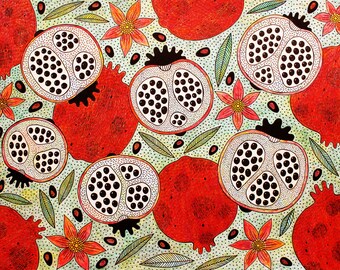 Pomegranate Art, Original Fruit Painting, Kitchen Wall Decor (11" x 16")