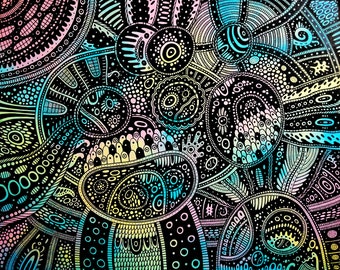 Surreal Trippy Painting: Original Black & White Doodle Art (16x20)