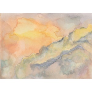 Cloud Painting Sunset Original Art 5" x 7" by NikaD Cloudscape Small Watercolor Sky Artwork Skyscape Sunrise Wall Art