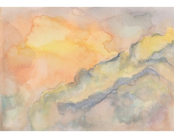 Nuage peinture art original coucher de soleil 5 x 7 pouces par NikaD Cloudscape petite oeuvre d'art ciel aquarelle Skyscape lever de soleil murale