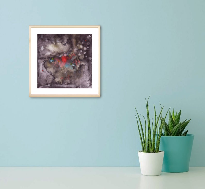 Black Red Abstract Watercolor Painting Space Original Art Etsy