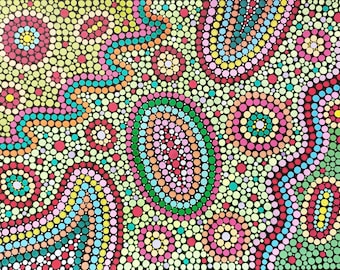 Pintura original de mandala con puntos: arte puntillista colorido, 11 x 16