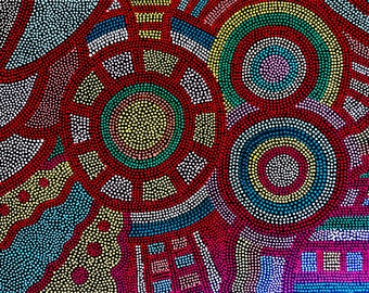 手描きのドットマンダラアート、ドットペインティング、点描画アート
