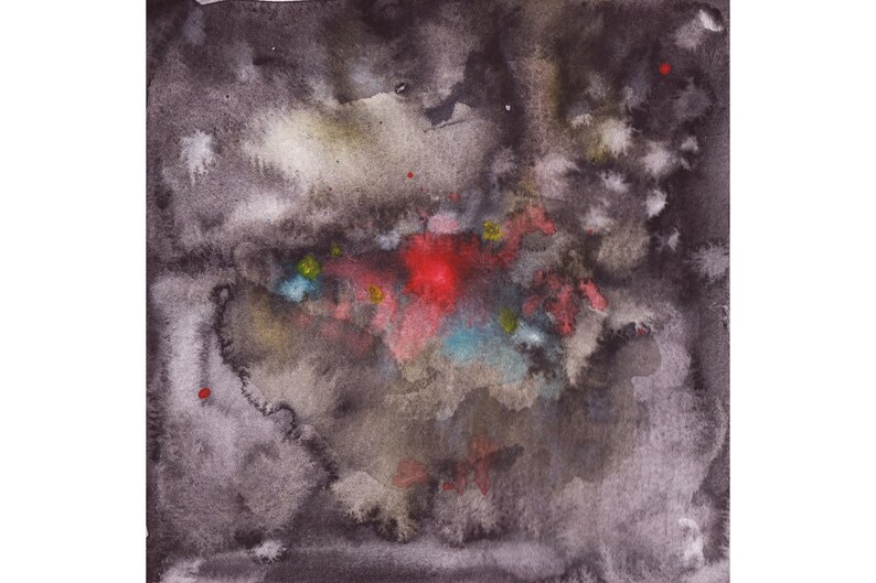 Black Red Abstract Watercolor Painting Space Original Art Etsy