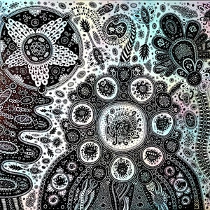 Surreal Painting Large Canvas Original Art 28&quot; x 32&quot; by NikaD Graffiti Art Doodle Trippy Artwork Alien Painting Psychedelic Artwork