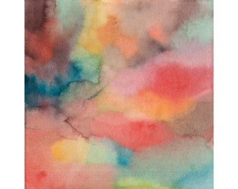 Cloud Painting Aquarelle abstraite Art original 7.5 « x 7.5 » par NikaD Expressionism Artwork Pastel Arc-en-ciel Contemporain Petit Painting