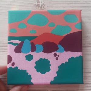 Sunset Beach Painting Coastline Original Art 4&quot; x 4&quot; by NikaD Pop Art Landscape Artwork Mini Canvas Ocean Painting Small Artwork