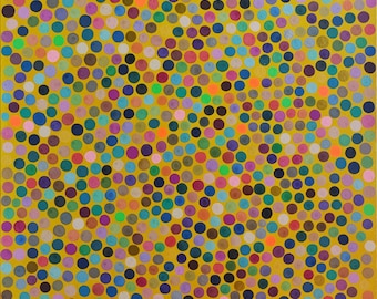 Pintura de puntos original: puntillismo abstracto colorido, arte de pared bohemio de 28 x 40 cm