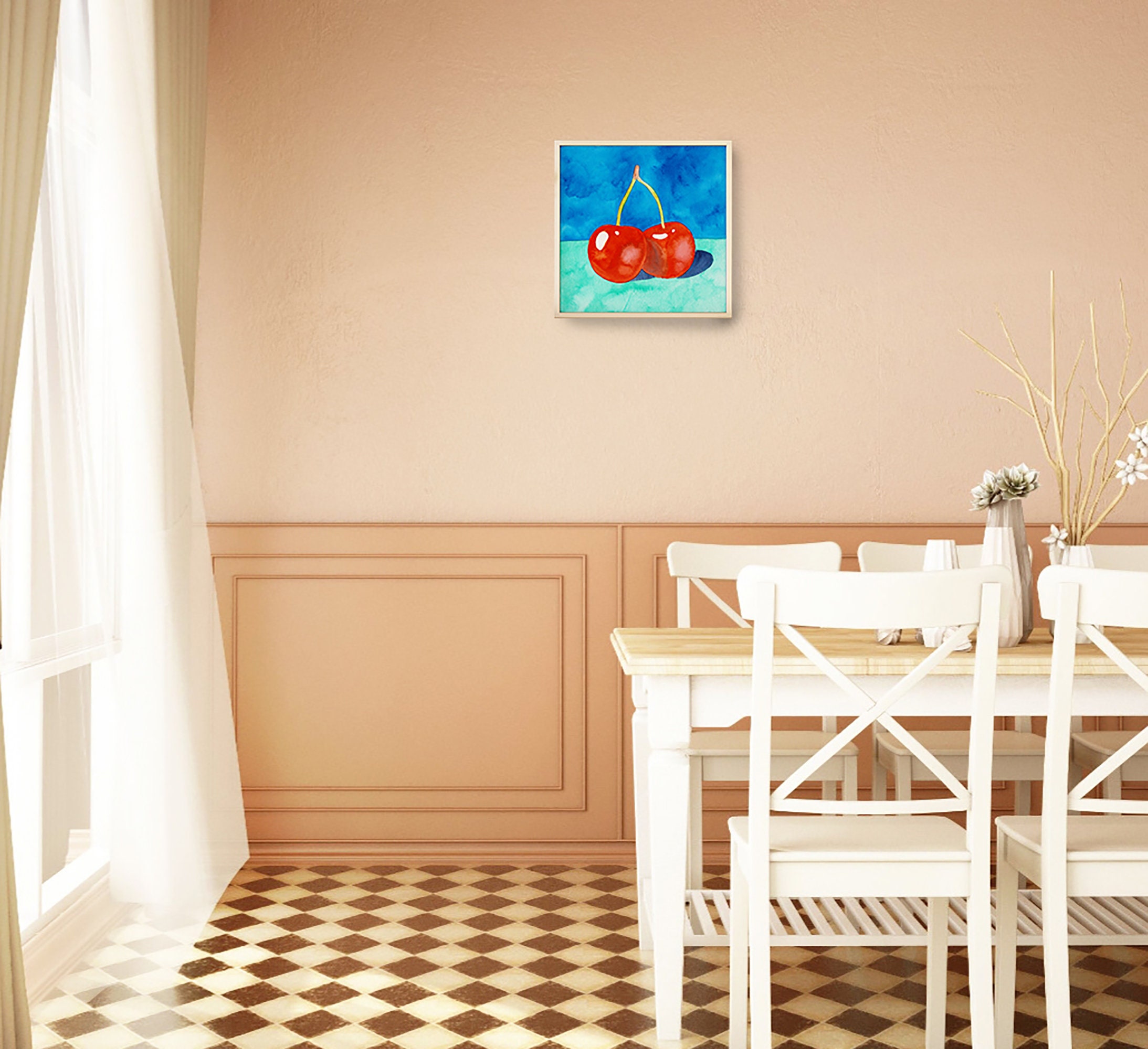 Cherry Painting Original Art Berry Fruit Artwork Food Kitchen - Etsy