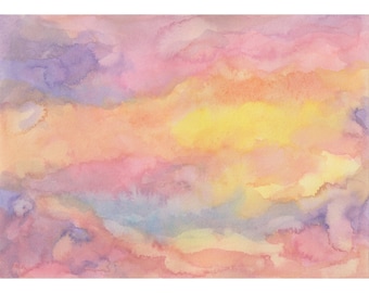 Nuage peinture art original coucher de soleil 5 x 7 pouces par NikaD Cloudscape petite oeuvre d'art ciel aquarelle art mural rose Skyscape