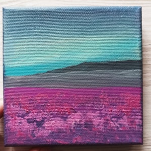 Tuscany Painting Lavender Field Original Art 4&quot; x 4&quot; by NikaD Italy Landscape Wall Art Sunset Meadow Artwork Floral Painting On Canvas