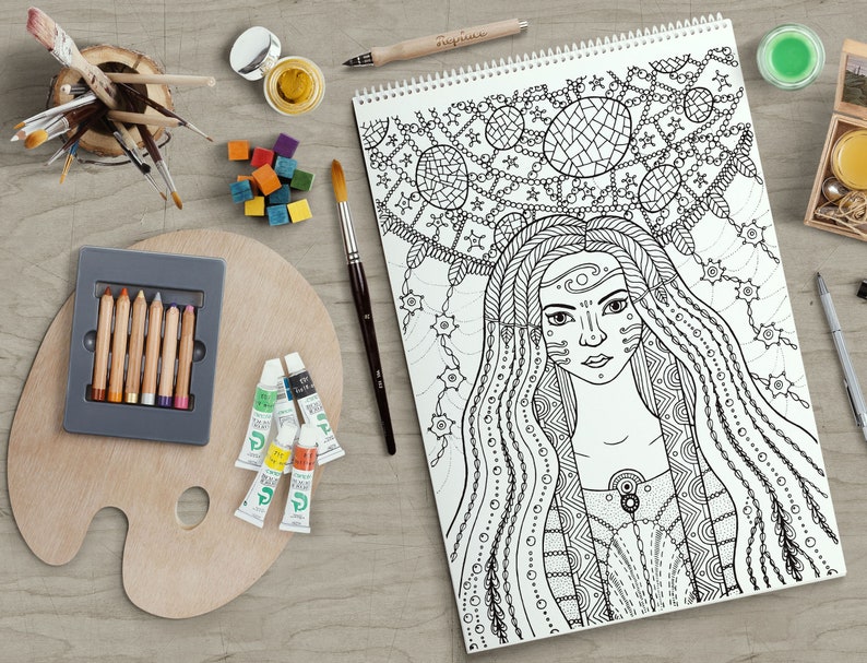 Witch Coloring Page. Woman Portrait Coloring Sheet. Printable | Etsy