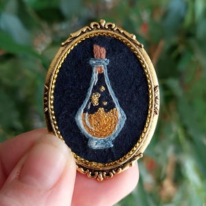 Embroidered brooch &quot;Golden Potion&quot;