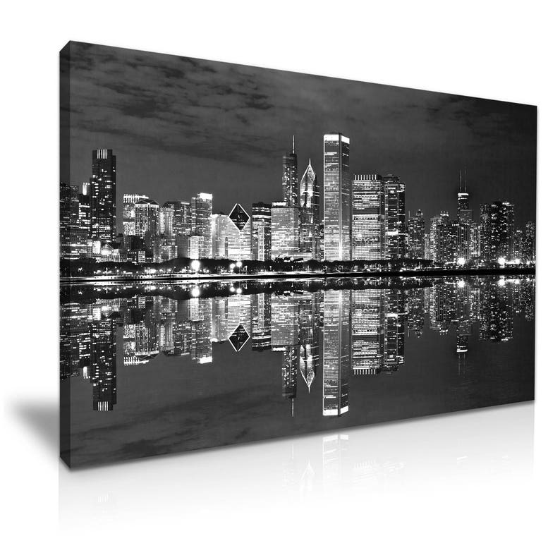 New York City Manhattan At Night Skyline Canvas Wall Art Picture Print 60x30cm