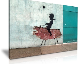BANKSY Cowboy Graffiti Canvas Wall Art Picture Print 76cmx50cm