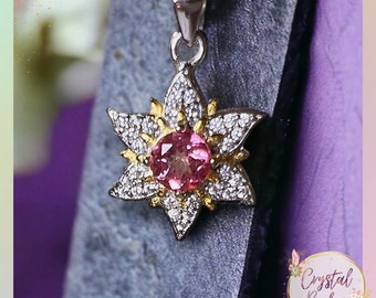 Gold Plated & s925 Silver Star Pendant with Pink Topaz Gemstone