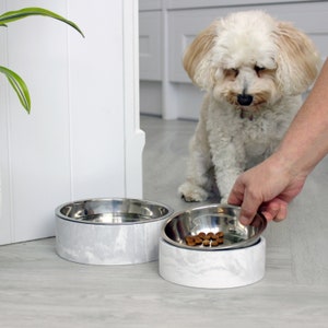 Grey and White Marble Pet Bowl | Dog Bowl | Cat Bowl | Weighted Bowl | Made from Jesmonite