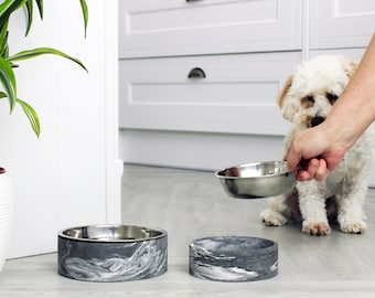 Black and White Marble Pet Bowl | Dog Bowl | Cat Bowl | Weighted Bowl | Made from Jesmonite