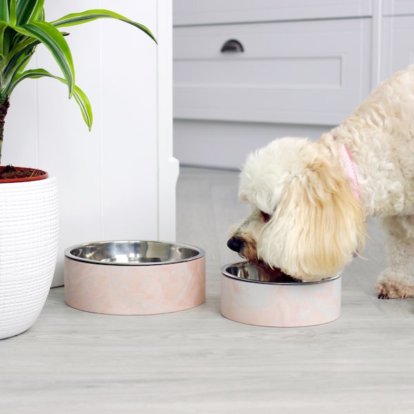 Pink and Grey Marble Pet Bowl | Dog Bowl | Cat Bowl | Weighted Bowl | Made from Jesmonite