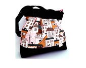 Black Cats in rose shoulder-bag, Linen and denim bag, Women's bag, Boho bag, Everyday handbag, Easter gifts, Birthday gifts, Handmade bag