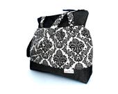 Black, baroque-floral shoulder-bag, Linen and denim bag, Women's bag, Boho bag, Everyday handbag, Easter gifts, Birthday gifts