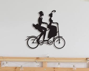 Vintage Lovebirds Riding Tandem Bicycle Metal Wall Art,Love Themed Tandem Bike Wall Hanging,Metall Wandkunst Arte de pared de metal Arte da