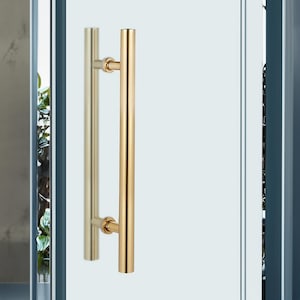 Entry Door Handle GOLD BRUSHED Round ‘H’ Shape 36&quot; and 24&quot; Door Pull Handle Double-Side, Stainless Steel 304 – PVD Gold