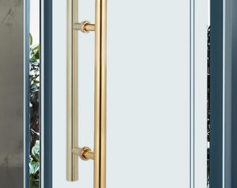 Gold Brushed Entry Door Pull Handle 24” 36”, H Shape Double Side Door Handle, Stainless Steel 304 Modern Front Door Hardware