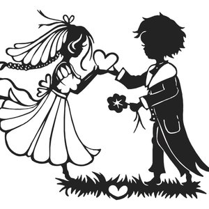 Cartoon Bride and Groom Holding Heart Metal Wall Art-Romantic Unity Decor,Metall Wandkunst Arte de pared de metal Arte da parete in metallo