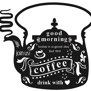 Steaming Coffee Demitasse Metal Wall Art with Motivating Quotes,Coffee Pot Silhouette Metal Wall Art,Metall Wandkunst Arte de pared de metal