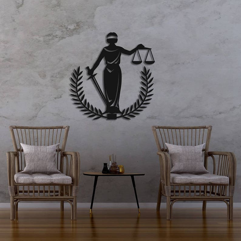 Lady Justice Themis With Laurel Wreath Metal Wall Art, Lawyer Office ...