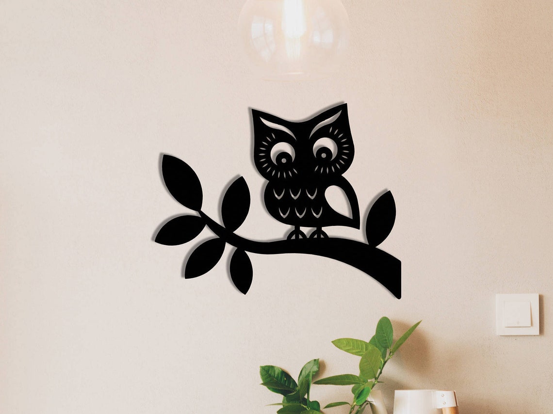 Metal Wall Art Owl on Tree Design/metal Art/wall Art/wall Etsy