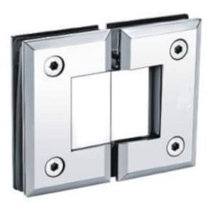 May include: A polished chrome glass door hinge. The square hinge has rounded corners and four visible screws. It features a central rectangular opening. Suitable for shower doors or glass panels, it is a functional and stylish fitting.
