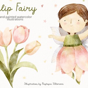 Sommer Blumen Clipart. Kinderzimmer Mädchen niedliche Gartenfee png. Kid Blumen Fee Clipart. Frühlings-nahtloses Grün-Muster für Stoff