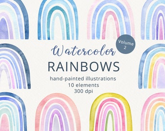 Watercolor Baby Rainbow clip art. Nursery boy decor. Abstract hand drawn illustration. Pink pastel rainbows. Baby shower graphics