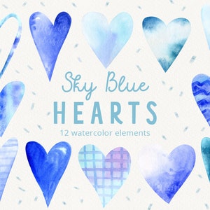 Clipart desenhado à mão em aquarela céu azul, dia dos namorados png, clipart de doodle de coração, clipart digital fofo, casamento e chá de bebê png