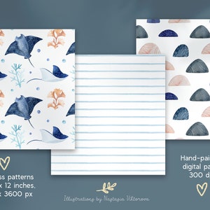 Ocean Seamless Patterns, Under the Sea Baby Shower Digital Paper ...