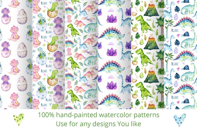 Download Watercolor Baby Dinosaur Pattern Dinosaur Digital Paper Pack Seamless Children Scrapbook Backgrounds Cute Dino Printable Papers Clip Art Art Collectibles Vadel Com