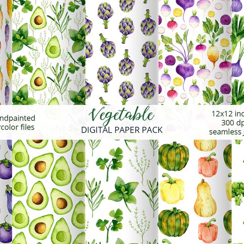 Vegetable Pack Greenery Digital Paper Avocado Pattern Etsy